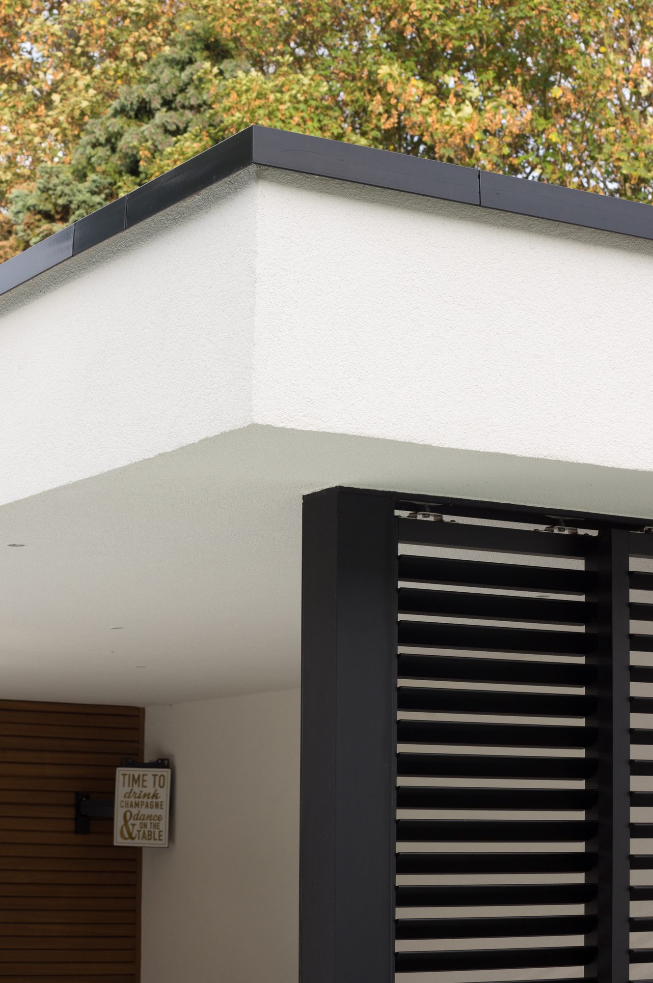 Crépi blanc et accents en aluminium noir pool house