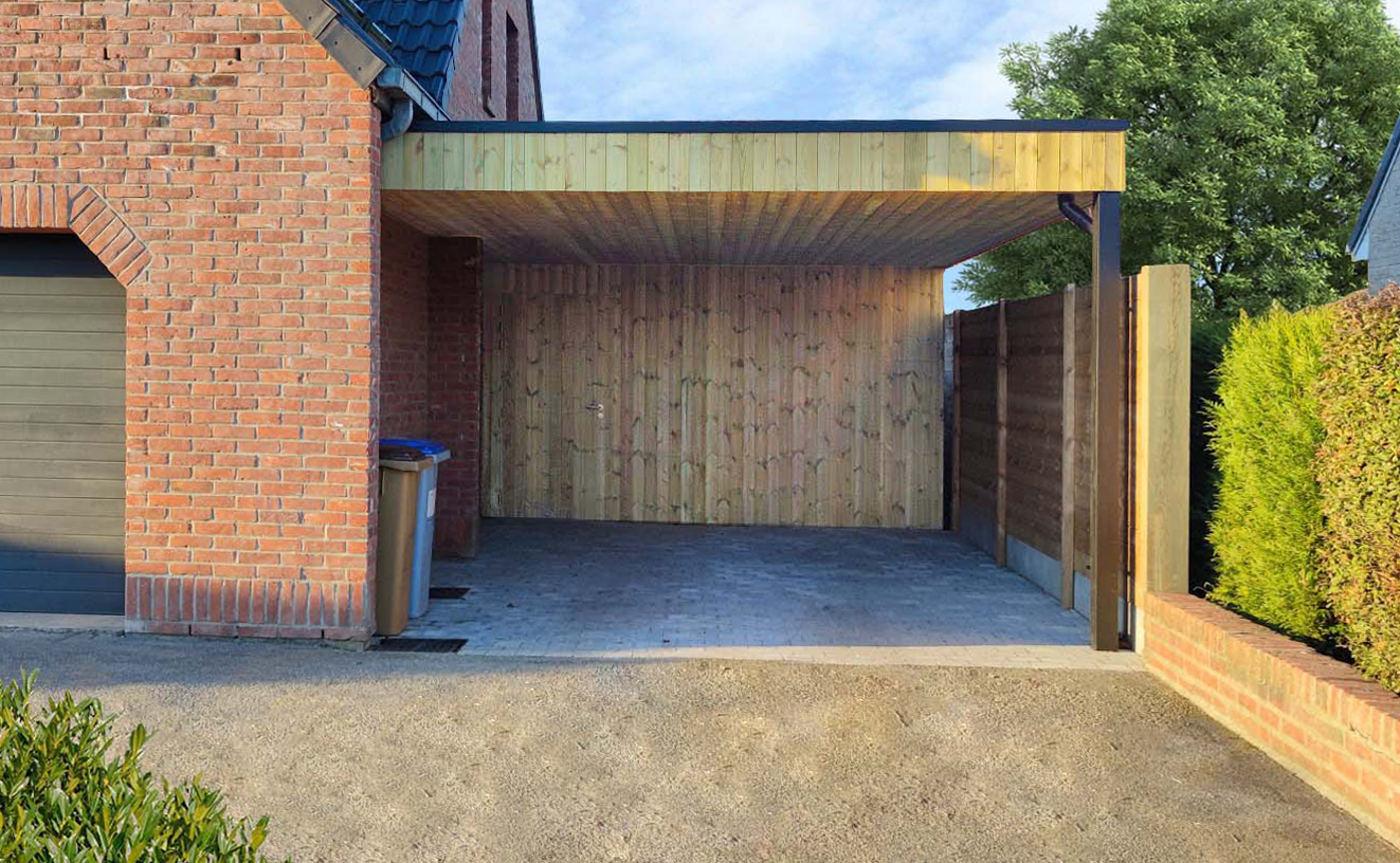 Houten Carport met Aluminium Steunpaal