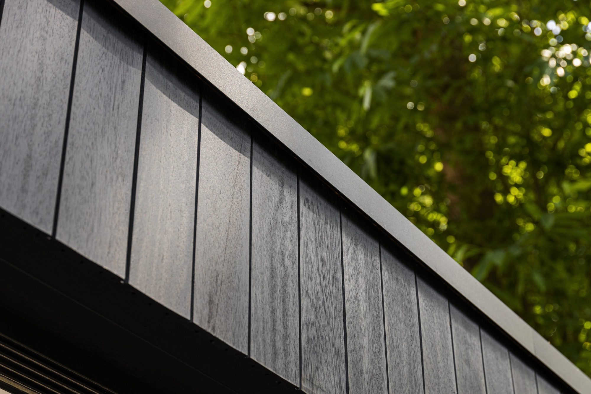 Bandeau de toiture pool house en bois noir