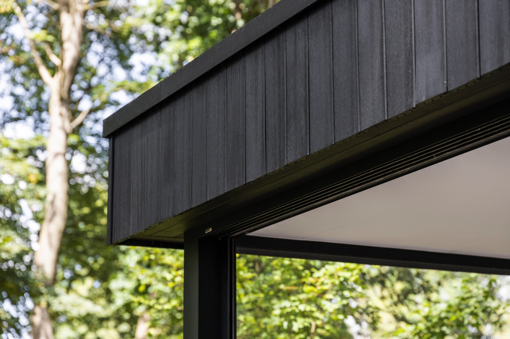 Avancée toiture en bois teinté noir