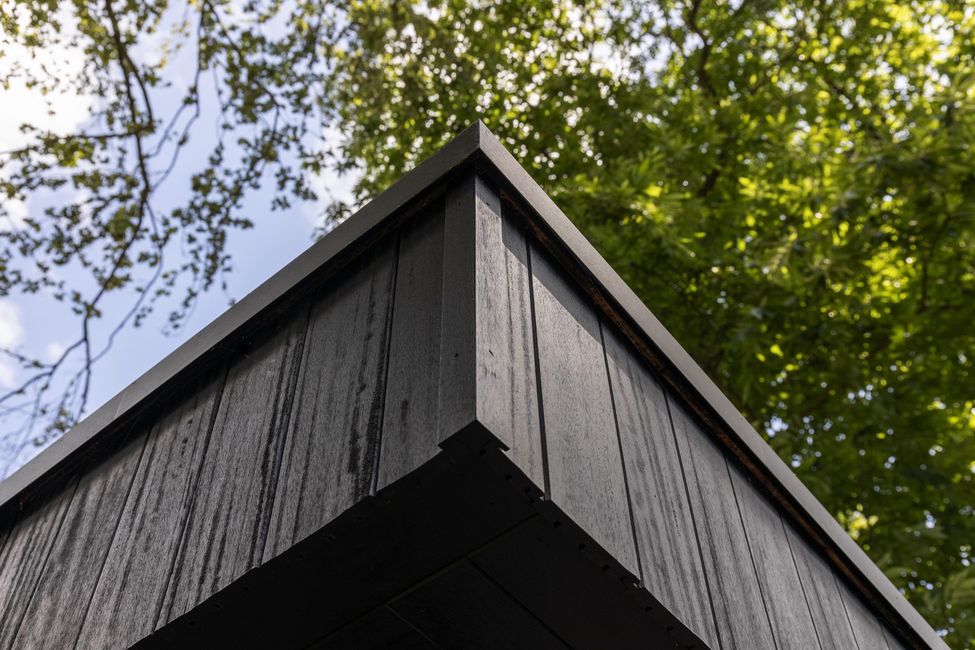 Bandeau de toiture abri de piscine en bois noir