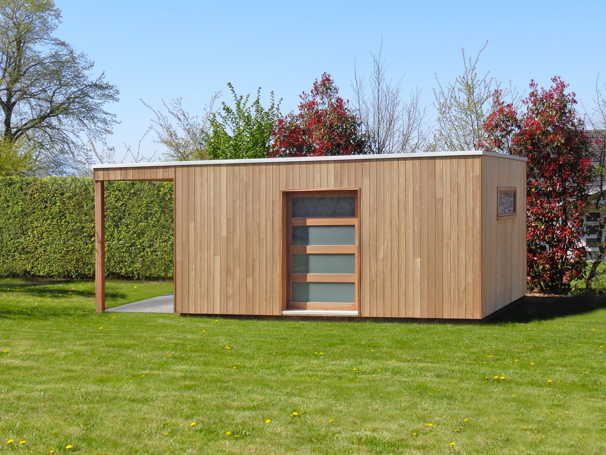 Abri de jardin moderne en bois avec auvent