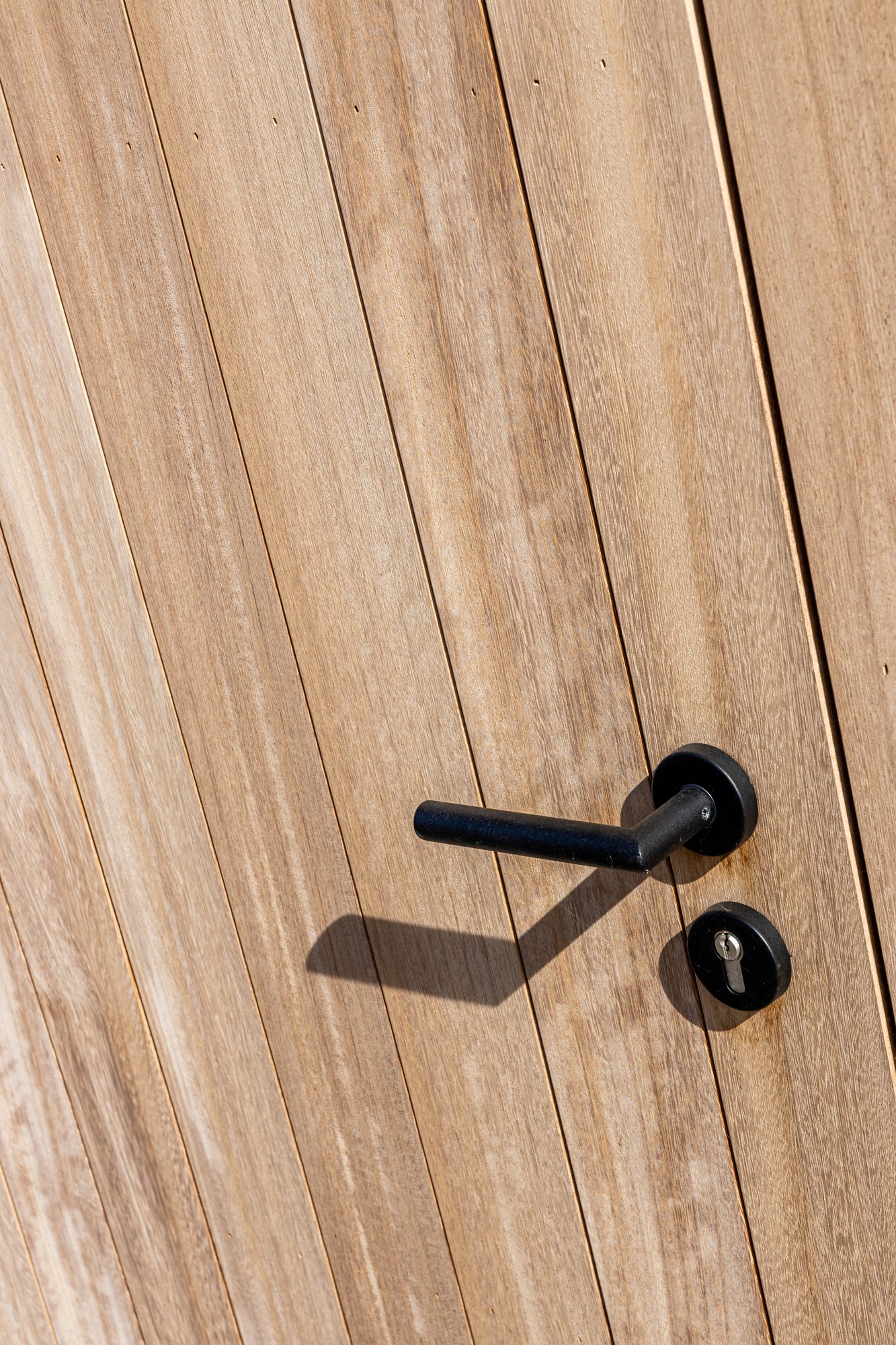 Porte en iroko avec ferrures noires