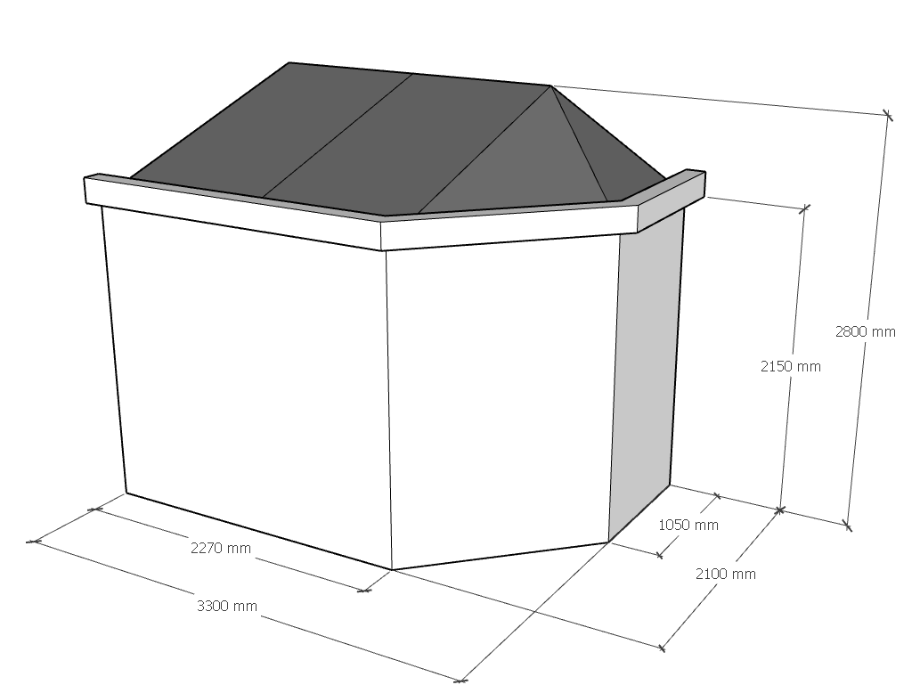 Technische tekening klassieke mini veranda in aluminium